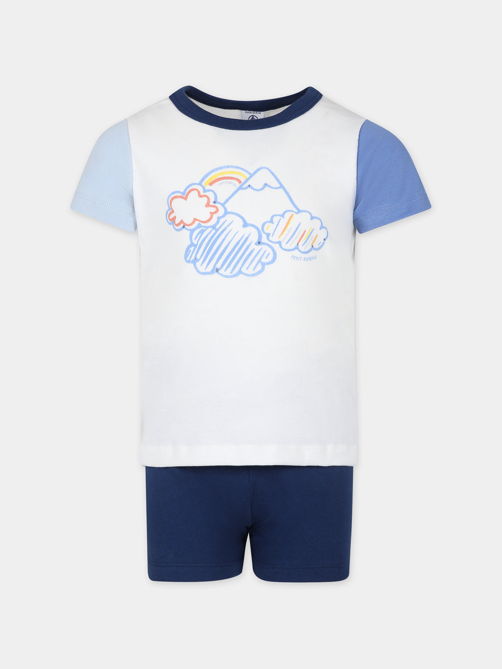 White pajamas for boy with print and logo